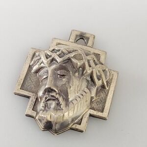 Lumin Sterling Silver Jesus Crown of Thorns Cross Pendant Religious Medal 4.64g